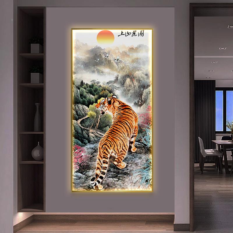 老虎画啸像客厅上山KFXD_36b装画饰猛虎墙画虎山林图玄关挂画下山