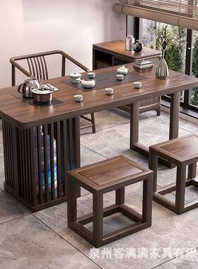 式中实木WIO茶桌组烧水壶茶盘茶桌一约体现代简接待洽谈茶桌椅合