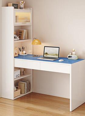 角实木书架书家柜落地靠墙一体学习桌书OYQ桌用奶油风转小户型写