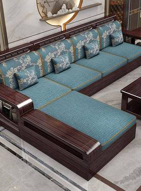 紫檀金木实小木沙发客厅新中式简约组合家用户型DXK冬家夏两用储