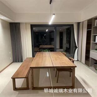 古实会议桌子桌商复用办公室开会家具桌椅老榆木大型餐桌长条木凳