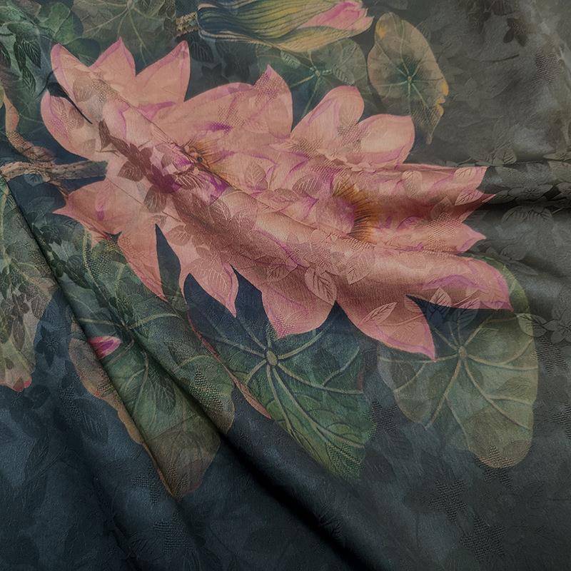 真花萝香云纱丝色料重RVF磅桑蚕丝中式服装布新花面料直销