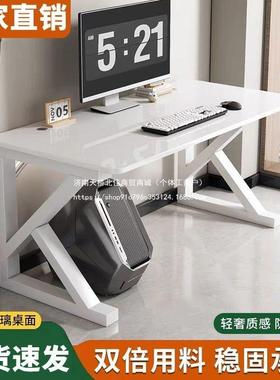 电桌学简约现代书竞桌钢化桌玻璃台式家用卧室办AHV公桌学习桌脑