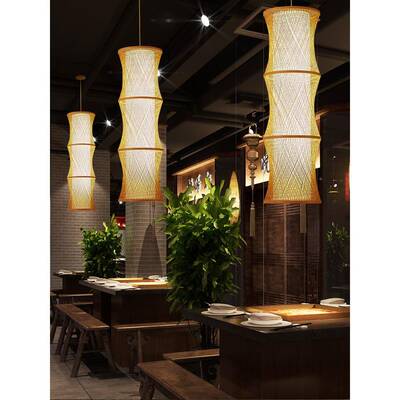 觅竹苑中民灯式竹编大吊大厅店大堂复式楼茶吊灯E27楼酒宿楼梯间