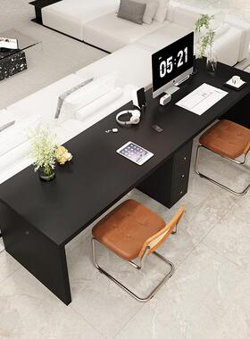 简约实木办公桌用客黑色长条桌实木双人HNX电脑桌超长书家桌写字
