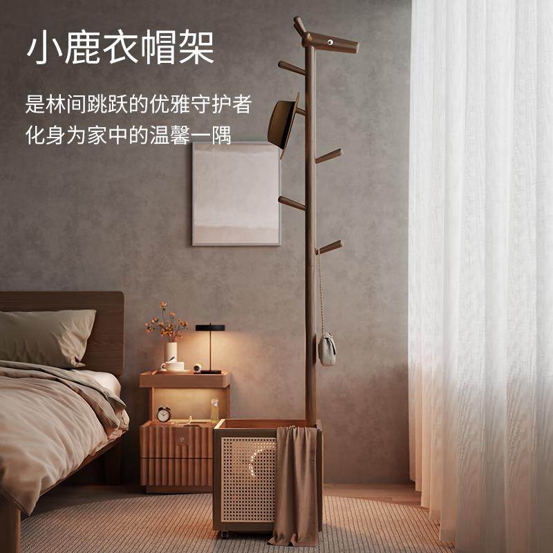 实木小鹿挂衣架落卧室客厅意家用床地脏衣篓创床边GYJ052可头移动