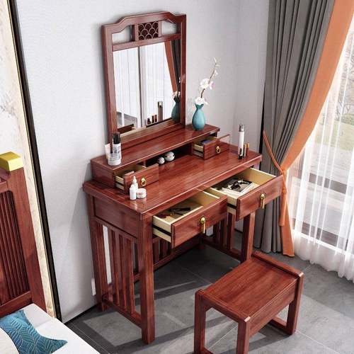 新式梳妆台书一桌体中卧室轻奢简约化妆台乌金H502梳妆木全木小实