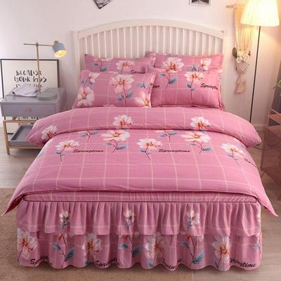 H床7J新款韩GAG版纯棉棉列磨毛床裙款四件套枕套被套裙床单床上系