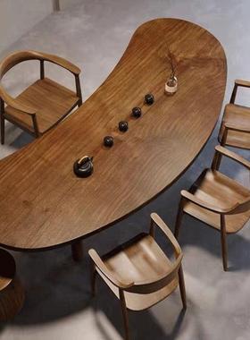 新中式实木茶家用客厅泡桌椅组合PEK桌茶办公接待创意弧形新型桌