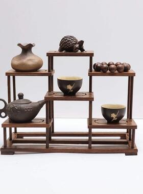 鸡翅木博古BQC架紫砂壶架架子中茶件式实木多宝阁实木置物架壶摆