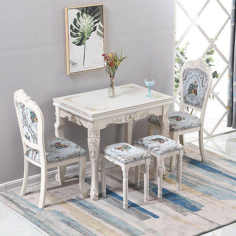 餐桌家用小璃户型玻实木折餐桌叠长方形欧式AL100950餐桌椅