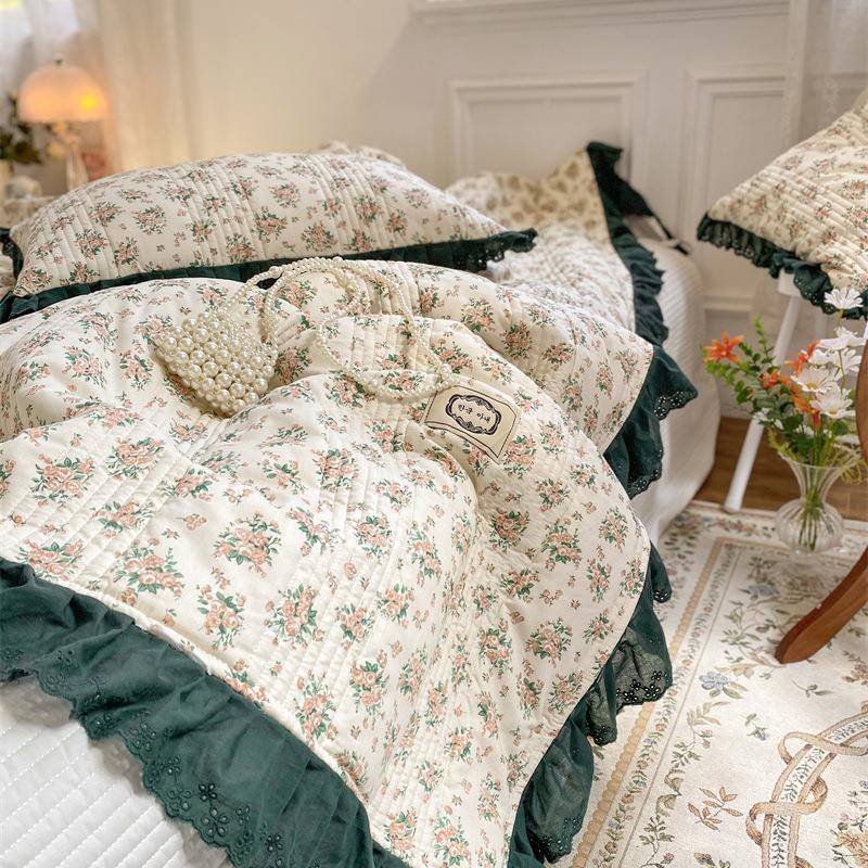 式复古风全棉绗缝床盖套四件单床盖枕套法JS202209边床上用花品三