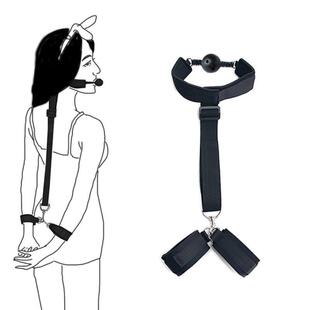 Sexy BDSM Handcuffs with Collar Mouth Gag, Fetish Flirting B