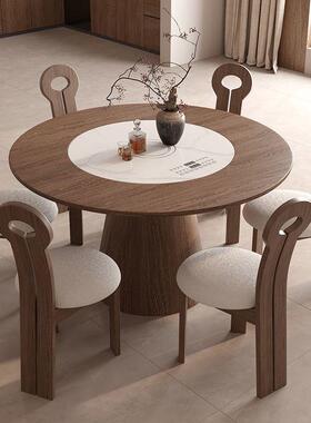 中古风实木餐家用多功能木带CVF暖菜电磁炉旋转转盘圆白桌蜡形饭