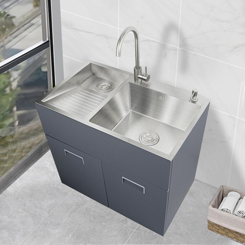 阳台S洗衣盆带衣板S304不锈钢洗搓U衣水池带柜体庭院一体加YP82厚