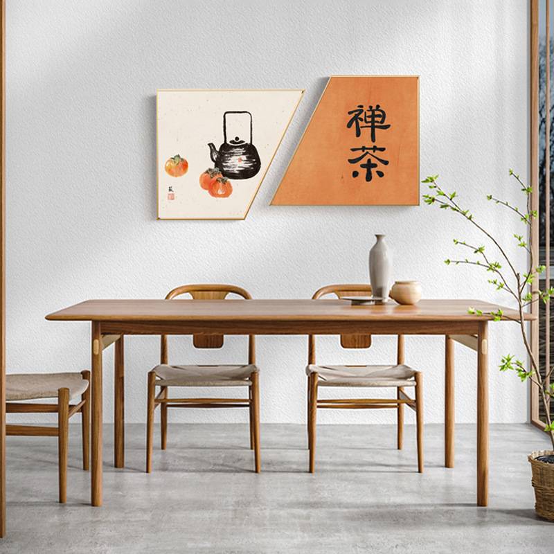 秋甜 新中式餐厅装饰画日式餐厅墙画水果樱桃壁画橙色书法挂画图片