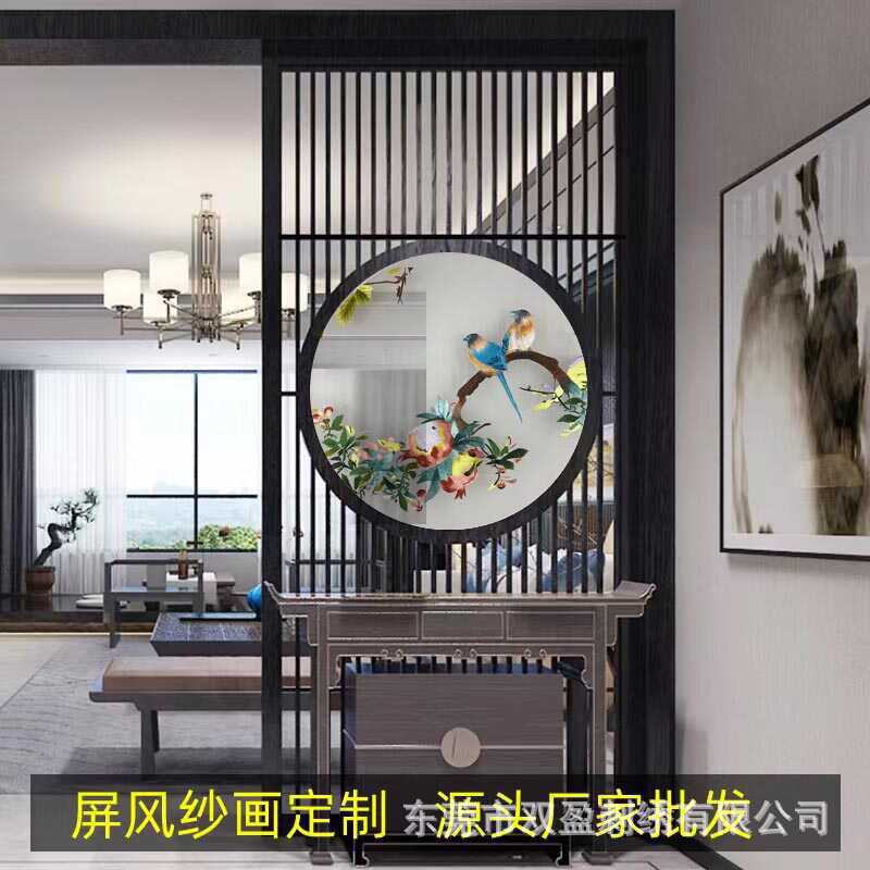 跨境网红双面刺绣半透明纱布画屏风帘头入户玄关商场展厅挂画道具