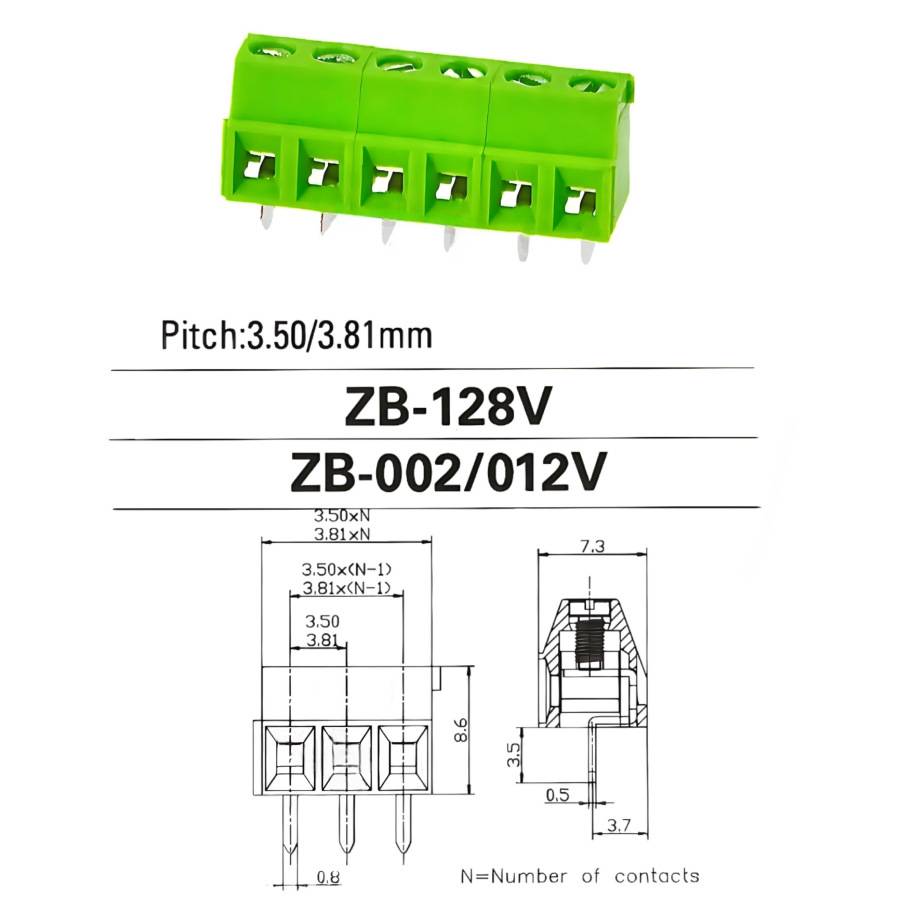 3.81接插件KF128L-5P可拼接2/3/4/5/6.螺钉式PCB接线端子200个/包