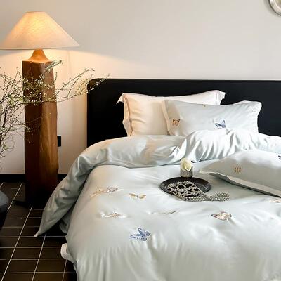 A类母刺婴级100支冰兰精天丝四件套夏季公主风4574绣凉感丝床单三