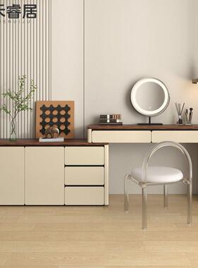 实木漆梳台复古简约卧室化妆烤收斗柜一体小户妆型伸缩87741纳化