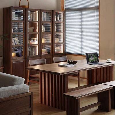 全实木北美一桃木组合书柜樱桃木体整墙CIR落地展示胡柜客黑厅储