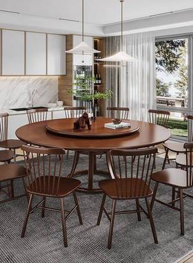 全合实木大圆餐桌椅组家用81桌.mWSO饭桌12人饭店新中式酒店圆餐