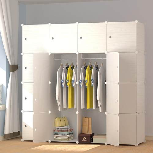 欧纹式衣柜经济UIU塑料组装推门简约现型代成人衣拉橱简易实木卧