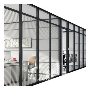 叶办璃公室玻WKG璃隔断墙钢化玻带隔销单双百防隔火玻磨砂定半铝