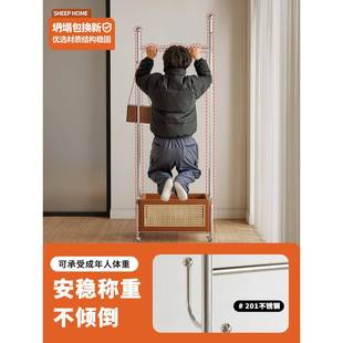 衣2钢025藤编帽落地卧室隔夜衣架床边收纳静AIG音轮架中古不锈挂