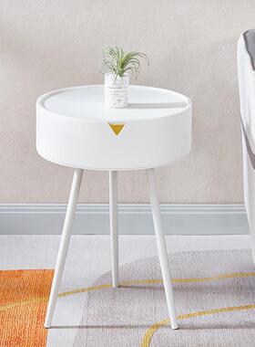 家奶油风储户物小边几约简创意RIZ用圆形床头收纳柜小型阳台小圆