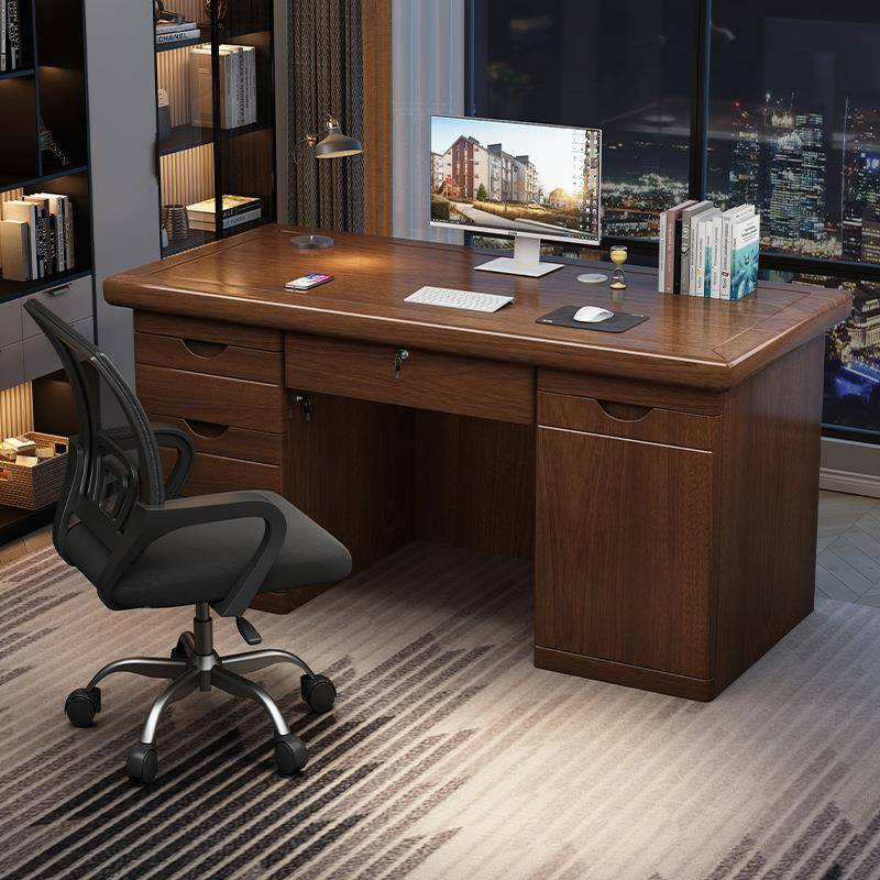 台式带抽带财务桌简约现代家用写字电书Q锁&职RGQ屉员办公室脑桌