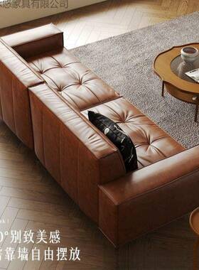 美中古式法式ZOS复古油蜡皮小公户型沙发办室客厅双三人直排休闲