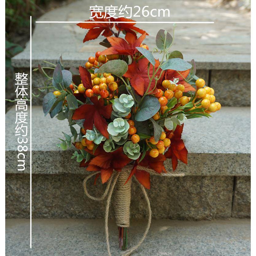 仿真新娘手捧花婚枫叶子尤加利手捧用品YCM果影楼拍照道具秋厂庆