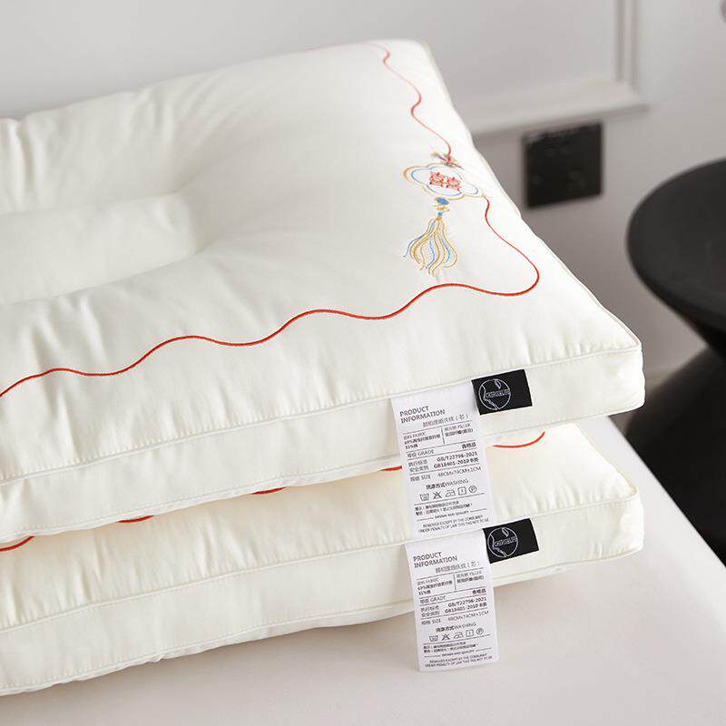 设计师NOM款婚庆枕情头新中式刺绣枕芯护颈助睡眠结侣枕一对婚款