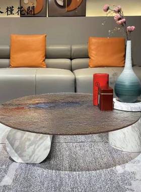 BaQCZter设计师Verr茶几型圆形玻璃彩色意式大理石小户x极约水简
