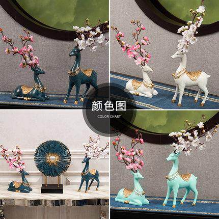 欧工式客厅家酒柜电视柜摆件居样板房玄整装饰品鹿CUL笙花关树脂