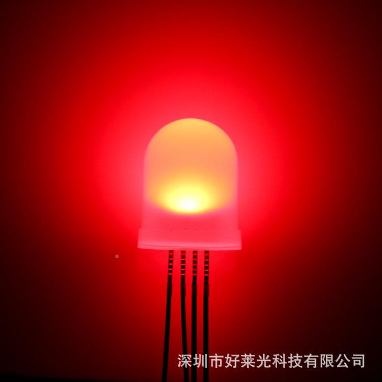 好莱头光10/1mm圆雾状四脚全彩RGB共阳红0蓝直f插式YPJled发光二