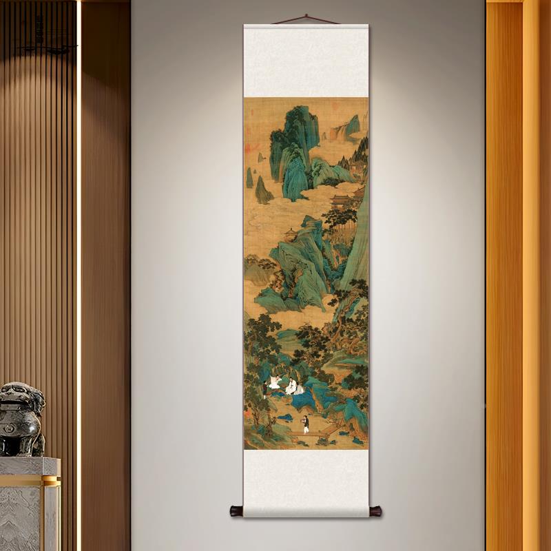?文征明品茶茶办Fh($ph(b图听琴图仿古山水名家字书画房室茶楼挂