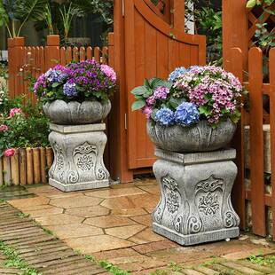 人石墩造花盆底座一对盆架庭院59986925小院子大门口两景侧花架石