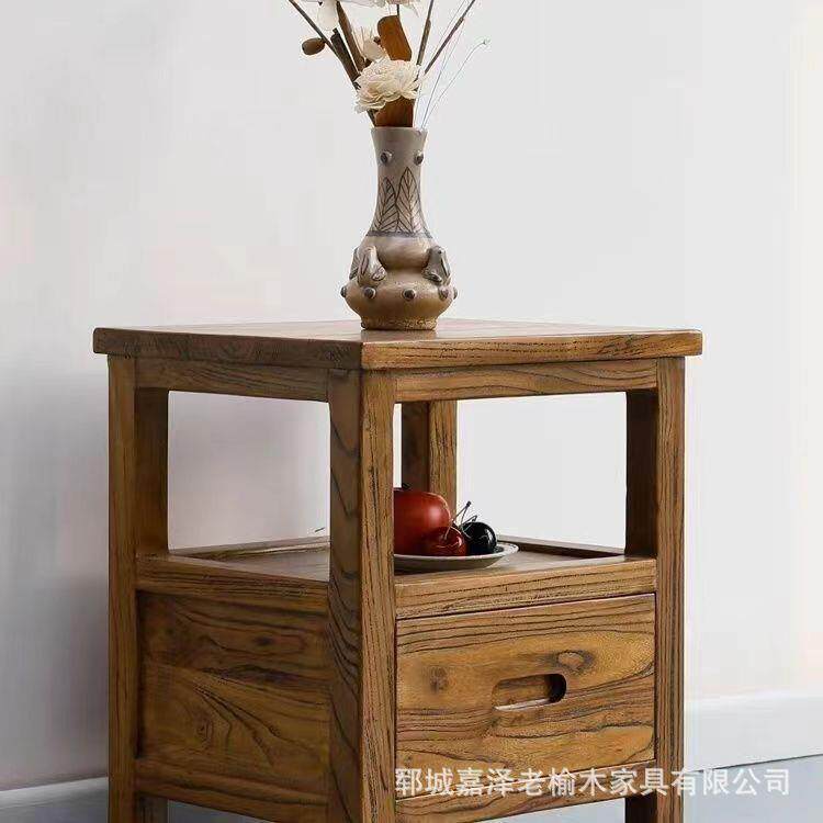 新头中收式茶几老榆木床柜实木MSY卧灯室家具抽屉纳柜沙边台储藏