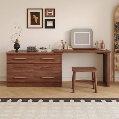 北美风黑桃RZA木梳妆台室现卧代简约化妆桌纳收柜一体化胡妆台床