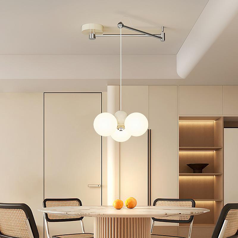 奶风摇臂餐厅吊灯2025新款网红意创魔饭豆设油计师可移WAP动餐桌