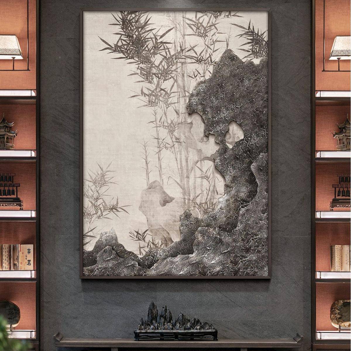 太湖石大客厅板装饰画平面喷新绘中式样间酒店入户抽象巴黎走廊堂图片