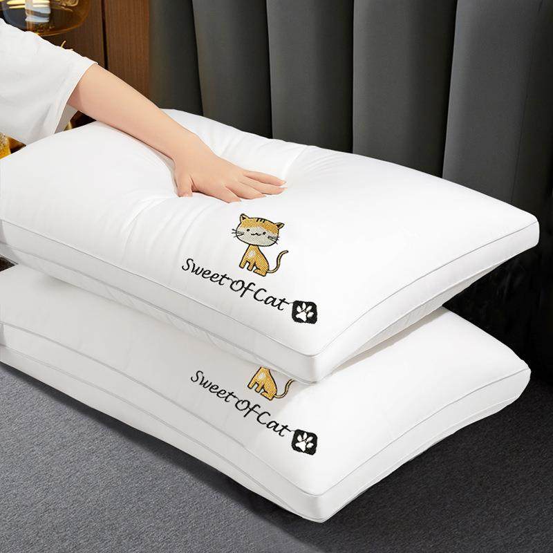 刺款酒店枕头枕芯家用护1颈枕套装单人人羽丝绒软枕成绣头芯一对