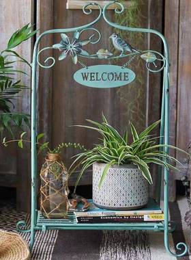 艺欢DIK迎铁光临花架花园底座鸟欢迎架落地小小鸟装饰展带示花盆