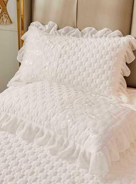 简约白床色单YIB单件韩版蕾丝花床边裙床罩棉四件套加厚夹床盖三