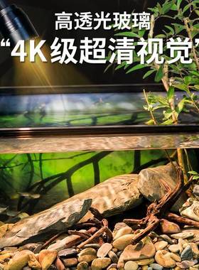 6BVQ桌面鱼缸美背景溪流造景底部璃F775H55M排水鱼龟共玻养生态南