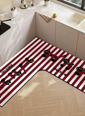 喜庆红色厨房吸专用GXZ地垫硅泥水吸油速干垫卡通L形耐脏垫脚藻子