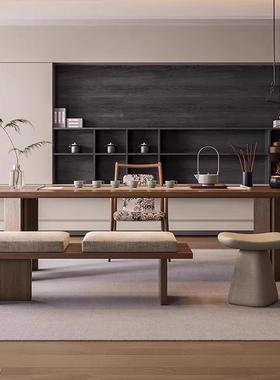 宋代美学实木YUX茶桌茶椅组合现茶室白蜡木代大板泡桌黑胡木桃