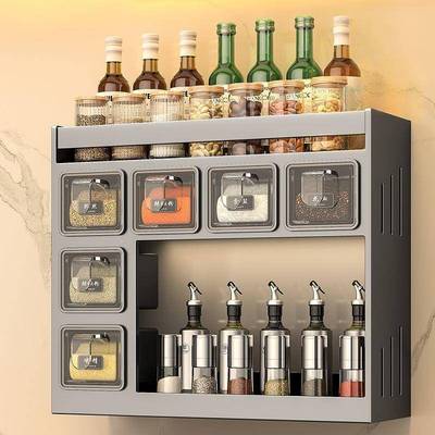 房调料盒置物架免打孔新款盐酱醋厨调味盒组合套pxx78624装多功能